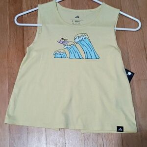 Adidas Kids Yellow Wave Graphic Tank Top Girls Size Small Nwt Open Back